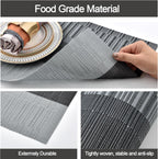 Placemats Set of 6 - Easy Clean Washable Vinyl Placemats - Heat Resistant PVC Place Mats for Dining Table (Black and Gray, 6)