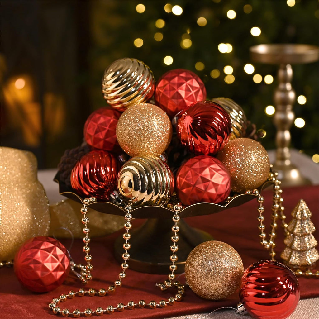 Valery Madelyn Christmas Ornaments Tree Decorations Set for Fall Halloween, 24ct Red Gold Shatterproof Ball Ornaments, 2.36" Hanging Ornament Bulk for Xmas Holiday Party Decor