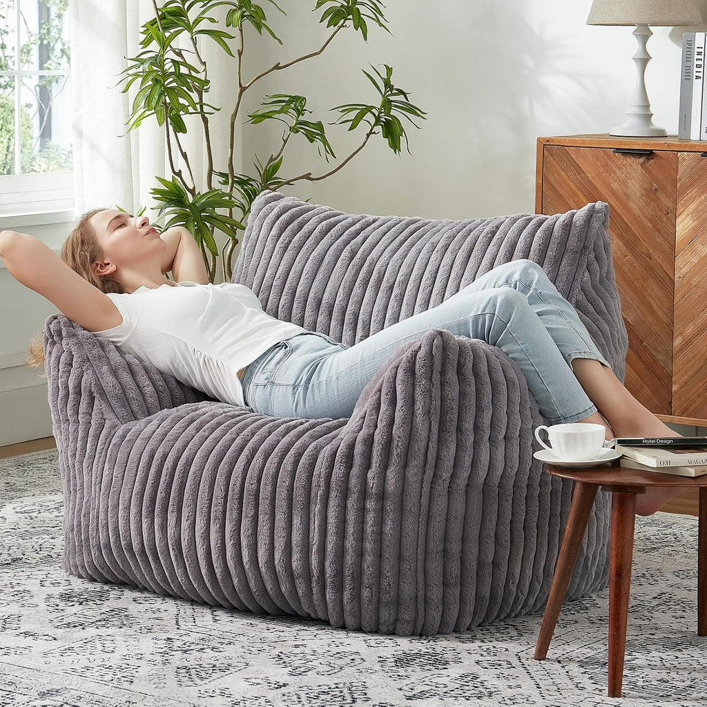 Giant Bean Bag Chairs for Adults with Filling Plush Fluffy Bean Bag Chairs for Teens with Armrests Comfy BeanBag Lazy Couch Sofa Chair for Bedroom Living Room Reading