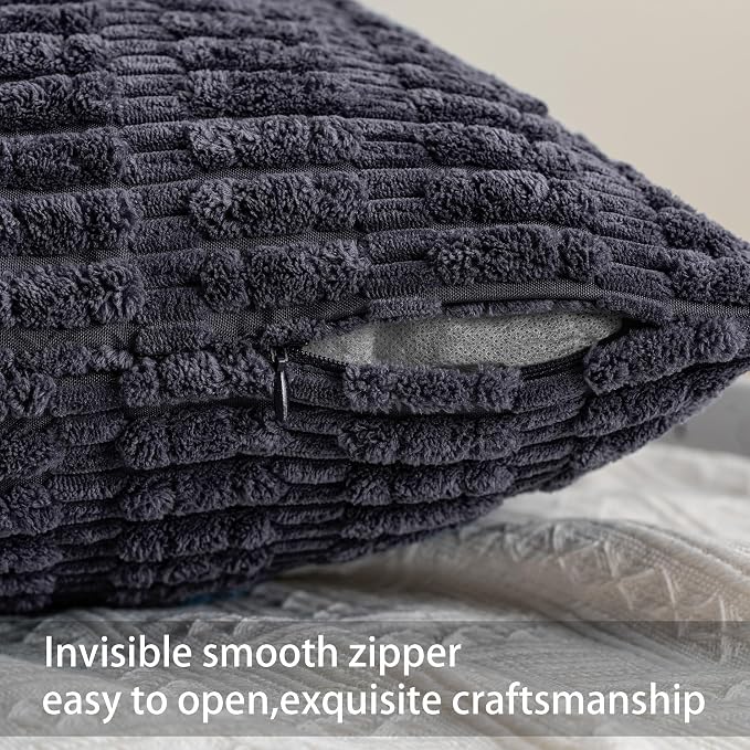 Pack of 2 Corduroy Decorative Throw Pillow Covers 20x20 Inch, Dark Grey | Fall - Image 3