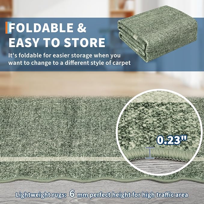 GarveeHome Scalloped Small Area Rug 2x3 Entryway Mat Non Slip Greyish Green | - Image 3