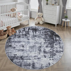 Round Area Rug Living Room: 5 ft Modern Washable Carpet Dark | - Image 3