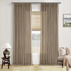 100 Inch Linen Blend Light Brown Memory Shape Pleated Curtains 2 Panels | by Twodrapes