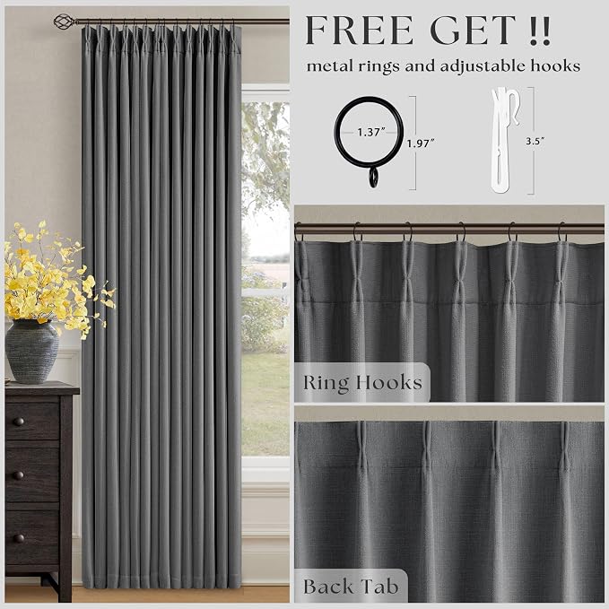 Dark Grey Pleated Thick Linen Blackout Curtains 105 Inches Long - Image 5