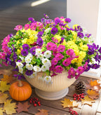 Artificial Flowers for Outdoors Fake Plants Outside Decoration, 12 Bundles Silk Colorful Morning Glory with Eucalyptus UV Resistant Realistic Faux Flowers for Planter Front Door Garden Yard