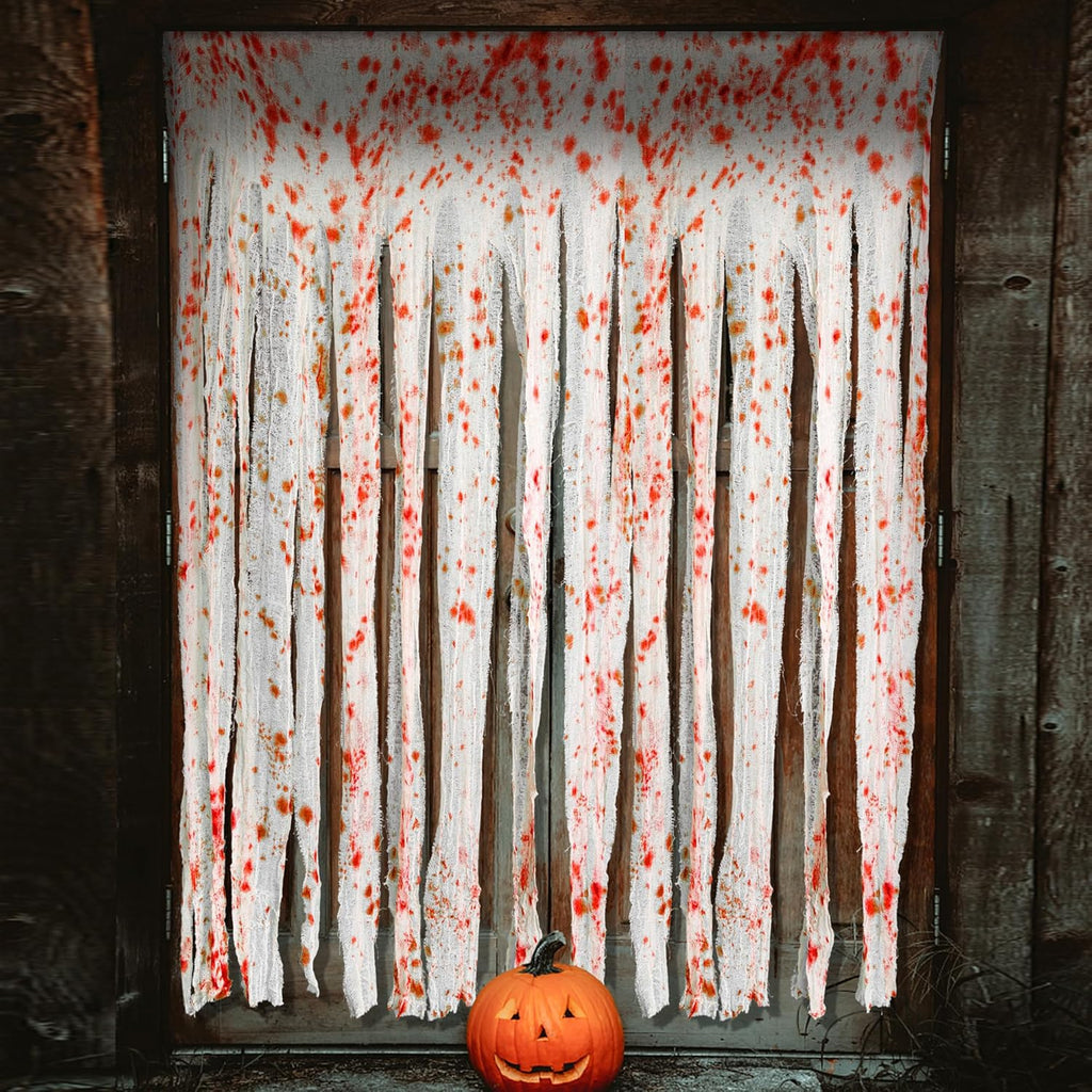 RunNico 85" x 60" 2pcs Halloween Door Curtain Decoration with Bloody Hand Prints - Bloody Doorway Curtain Halloween Creepy Cloth for Haunted House, Horror Theme Party