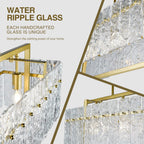 IKK Modern Gold Rectangle Chandeliers for Dining Room, Crystal Water Ripple Light Fixture, Elegant Farmhouse Linear Lighting for Kitchen Island, Bar Table, L33 x W9 x H12