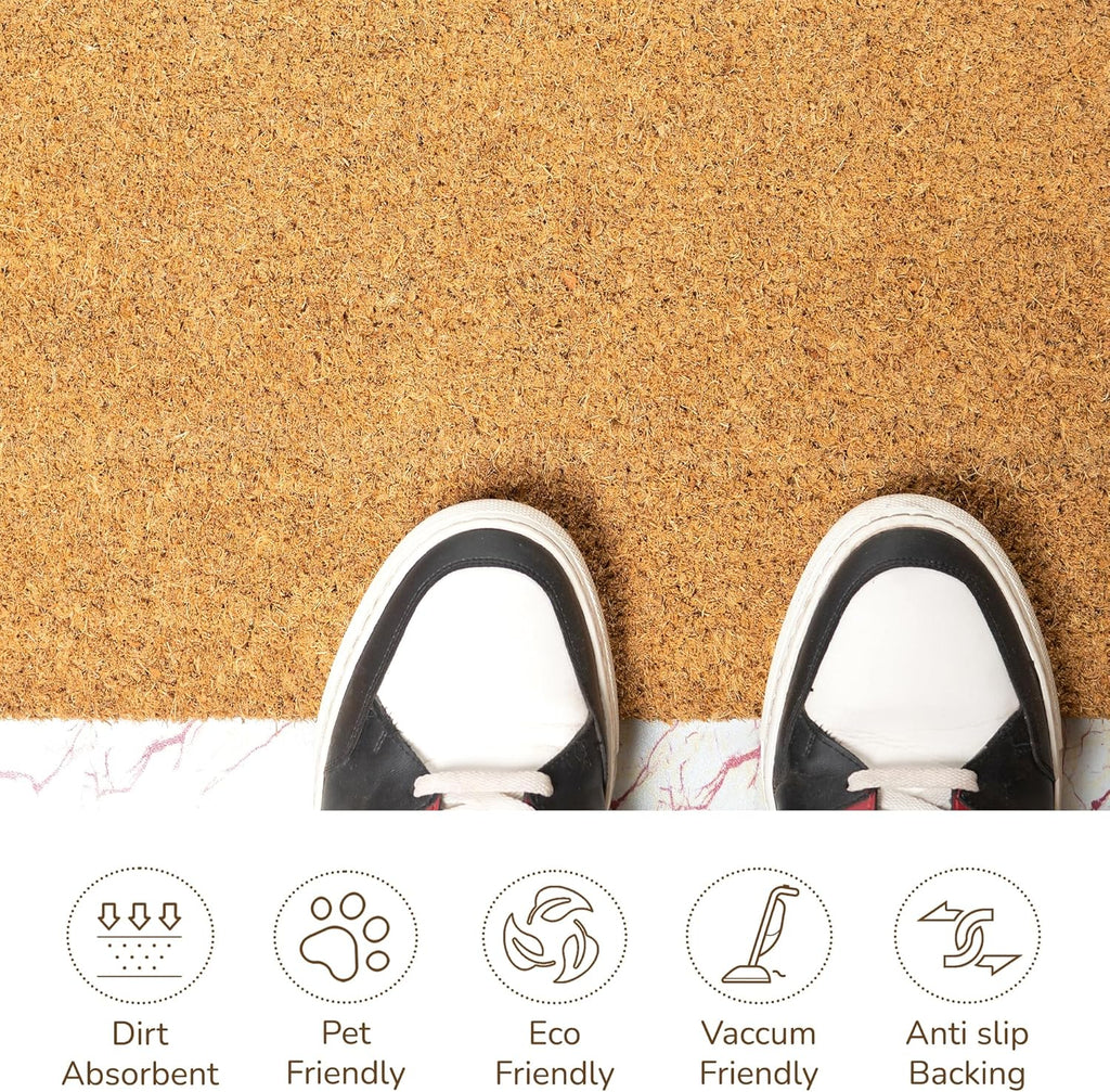 Welcome Doormats, Natural Coco Coir Mats with Non-Slip PVC Backing, Indoor Outdoor Mats for Home & Office, Floor Mats for Door Decor, Patio Decor, Plain Entry Mat, Beige, 30"x17"