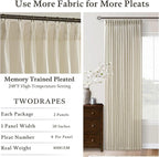 Semi Sheer Flax Linen Beige Pinch Pleated Neutral Curtains 96 Inches Long | - Image 4