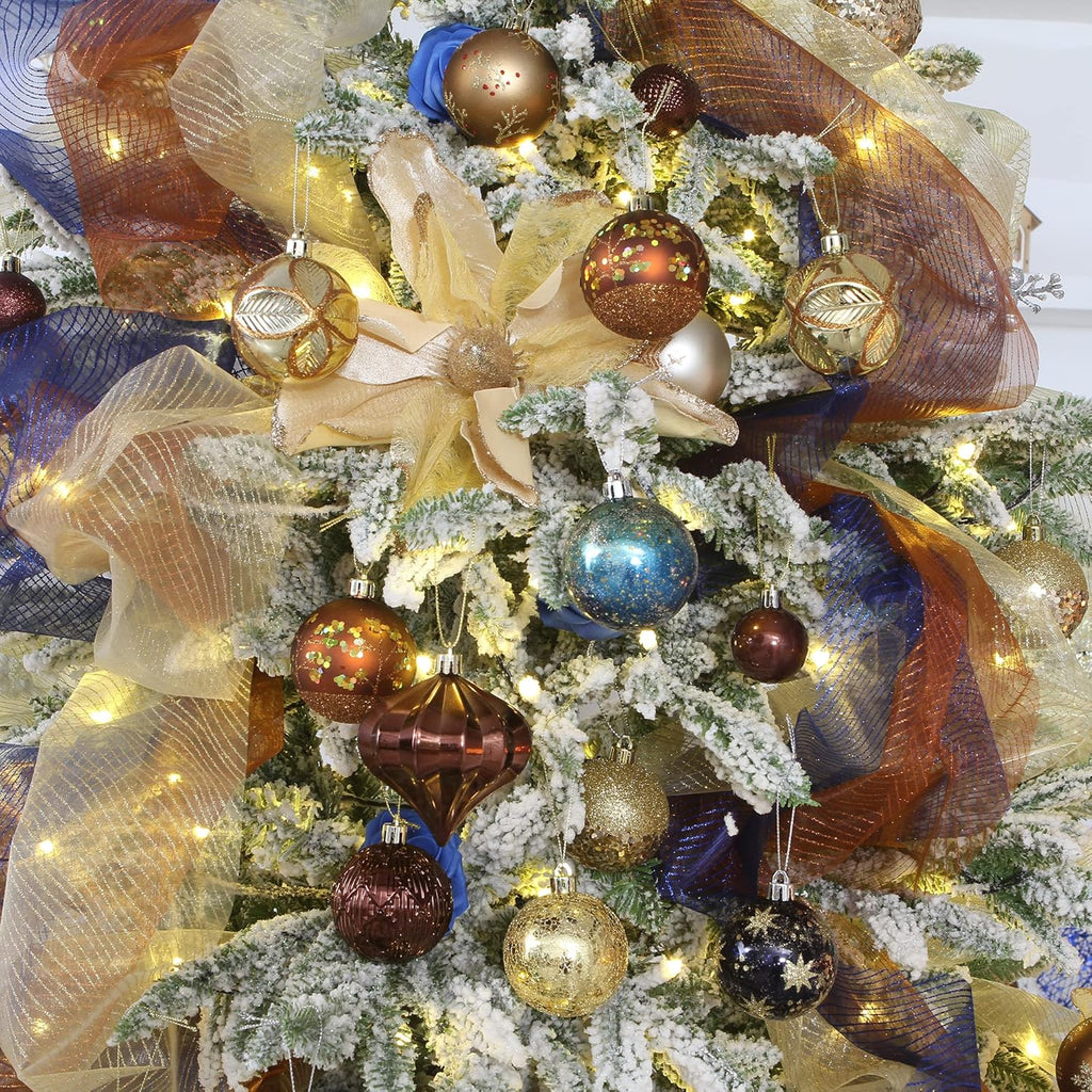 Sea Team 60mm/2.36" Delicate Contrast Color Theme Painting & Glittering Christmas Tree Pendants Decorative Hanging Christmas Baubles Balls Ornaments Set - 30 Pieces (Bronze & Gold)