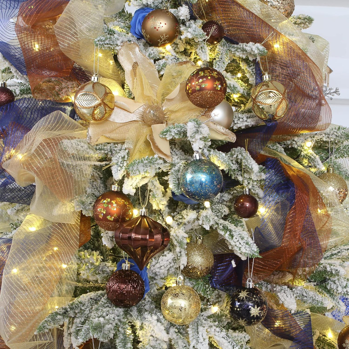 Sea Team 60mm/2.36" Delicate Contrast Color Theme Painting & Glittering Christmas Tree Pendants Decorative Hanging Christmas Baubles Balls Ornaments Set - 30 Pieces (Bronze & Gold)