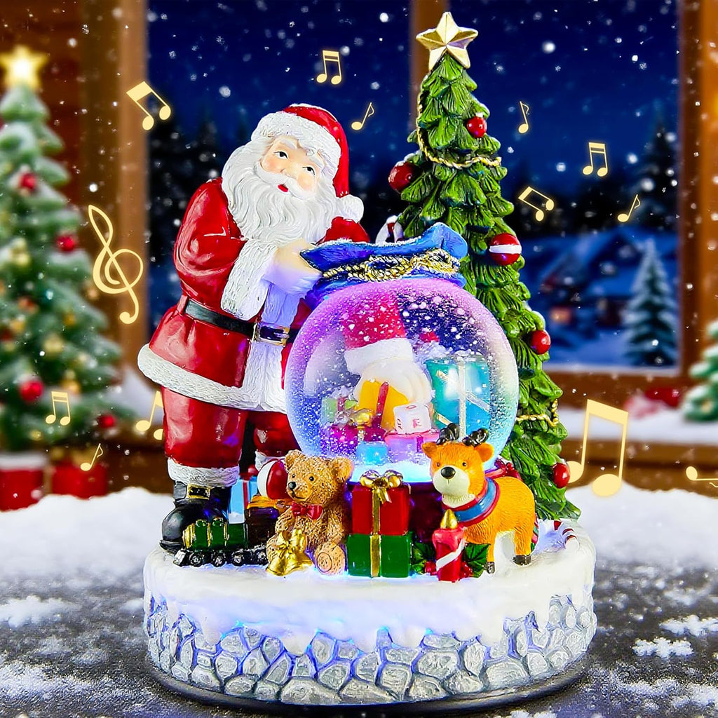 Musical Christmas Snow Globe Lantern with Colorful Lights & Snowfall - USB or Battery Operated - Indoor Holiday Decor for Christmas, Thanksgiving - Gift for Kids, Family, Colleagues