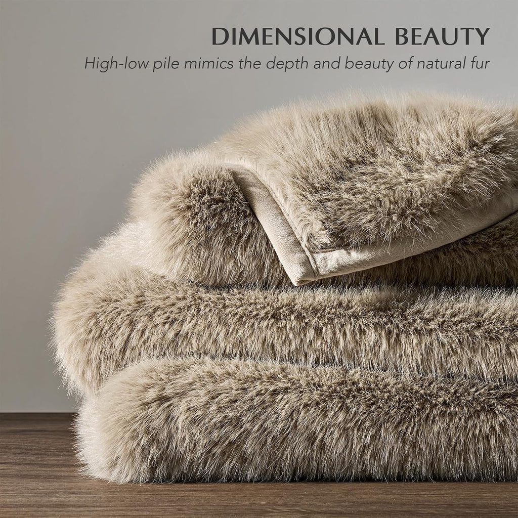 Luxury Faux Fur Throw Blanket, Soft Fluffy Faux Mink Blankets for Bed, Couch, Sofa, Thick Cozy Plush Warm Fur Throws with Reversible Velvet, Natural Mink, 50"x60"