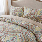 NEWLAKE Cotton Bedspread Quilt Sets-Reversible Patchwork Coverlet Set, European Paisley Blossom Pattern, King Size