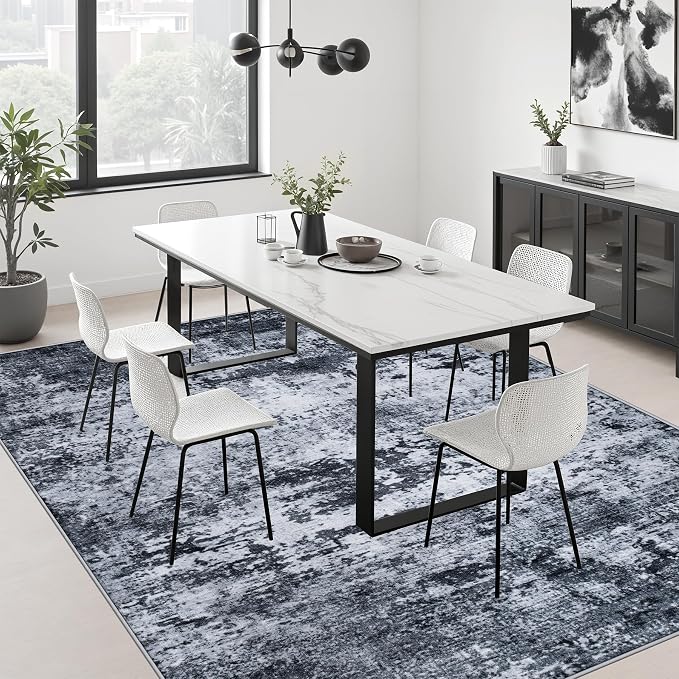 10x14 Area Rug Living Room: Modern Washable Indoor Carpet Black | - Image 4