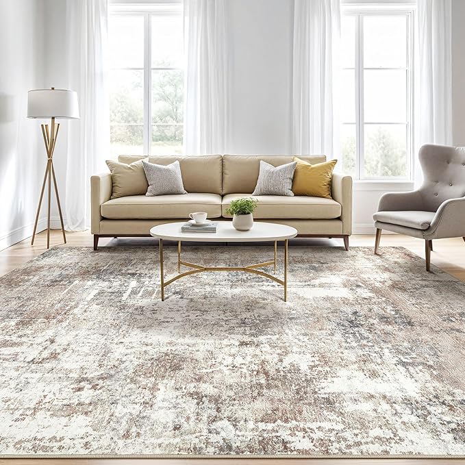 LOONGRUG 7x9 Area Rug Washable Large Neutral Modern Living Room Rugs | Abstract - Image 5