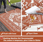 GAOMON Outdoor Rug for Patio 9x18 Waterproof Reversible Plastic Straw Rug, Large UV-Resistant Portable RV Camping Mats, Indoor Outdoor Medallion Carpet for Outside Deck Porch Garden, Red & White