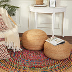 REDEARTH · Jute Circular Pouf Ottoman - Braided Pouffe Accent Sitting Round Footrest for Living Room, Bedroom, Nursery, kidsroom, Patio, Gym; 100% Jute Set of 2 (19.5"x19.5"x14"; Jute Natural)