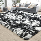 6x9 Large Tie-Dyed Black and White Fluffy Area Rug Non-Slip - Image 3