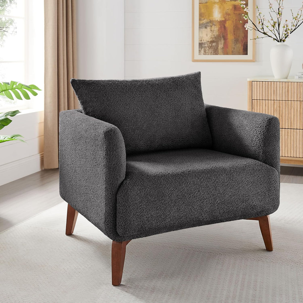 Oversized Accent Chair Modern Boucle Armchair for Living Room Sets of 2 - 37" Wide & Cozy Reading Chair with Solid Wood Legs, Dark Gray Upholstered Lounge Chair for Bedroom & Office (Easy Assembly)