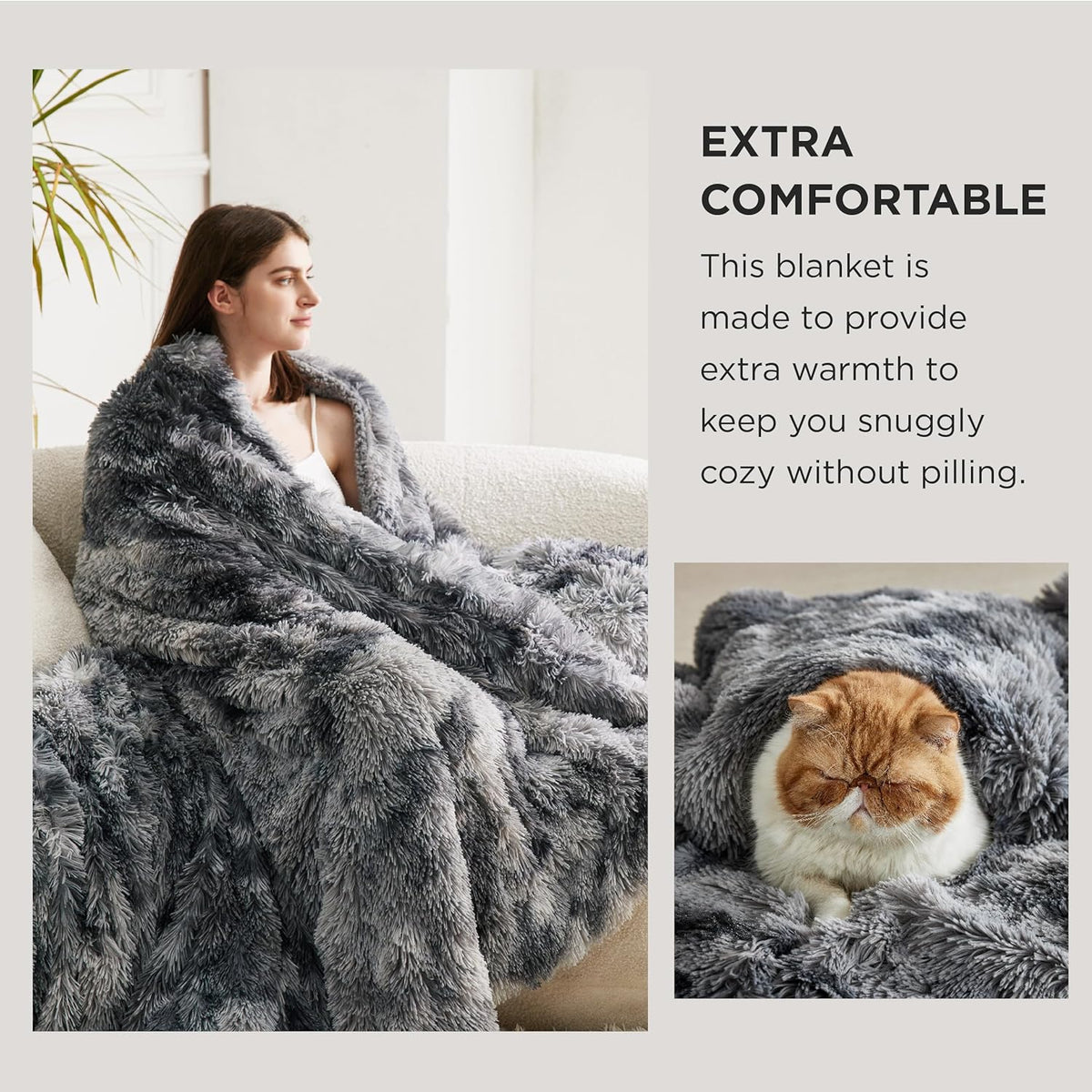 Bedsure GentleSoft Fluffy King Size Blanket for Bed, Faux Fur Fuzzy Minky Couture Warm Blanket for Winter, Thick Plush Sherpa Fleece Oversized Giant Bedding Cozy Gifts for Room, 108x90, Tie Dye Grey
