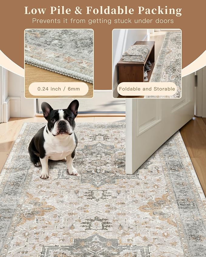 Madane Hallway Runner Rug 2x8 Washable Kitchen Rugs Soft, Light Taupe Brown | - Image 6