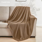 CozeCube Caramel Brown Seed Stitch Throw Blanket 60"x80", Farmhouse Decor | - Image 4