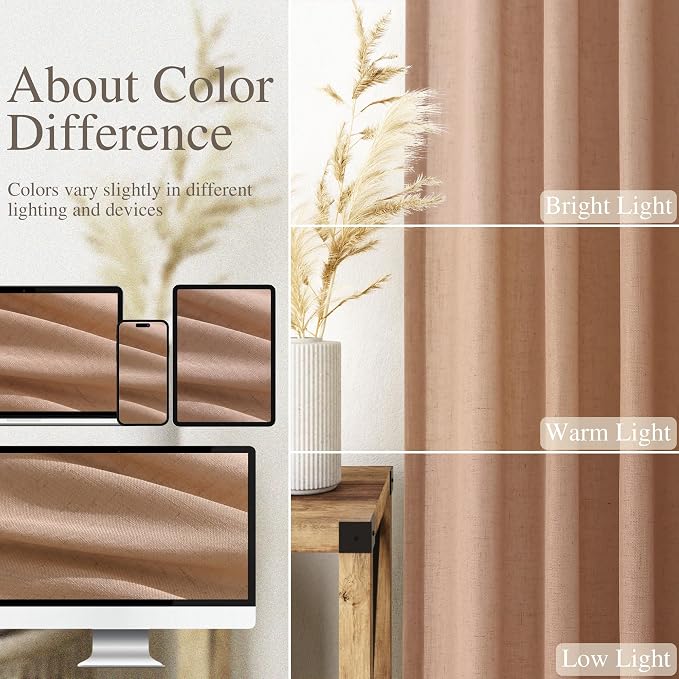 Peach Linen Curtains 96 Inches Long Set - Image 5