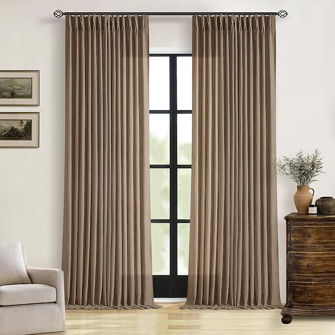 Extra Long Country Brown Linen Pleat Curtains 120 Inches Length Dutch Cocoa | - Image 9