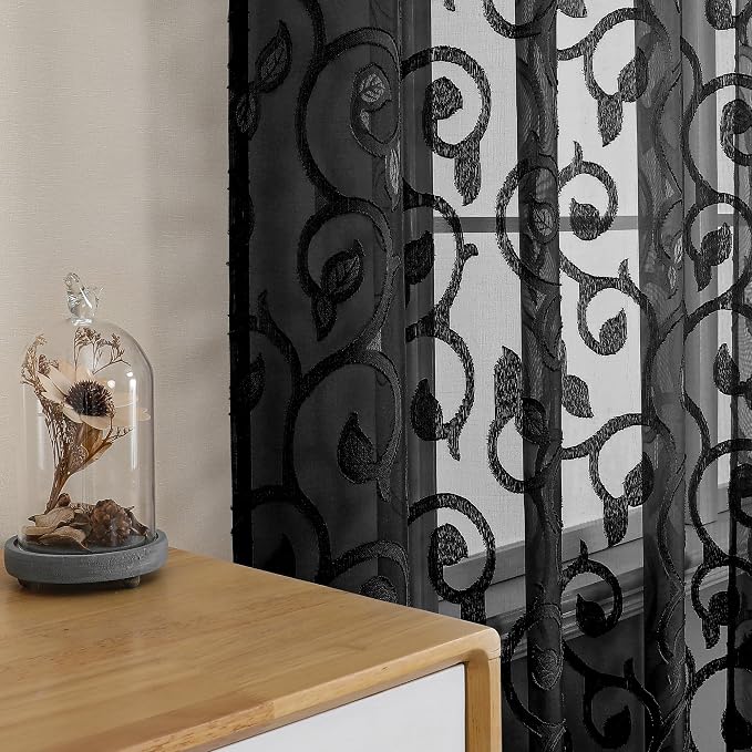 Furman Sheer White Curtains, 45 Inch Length 2 Panels Set, Airy Jacquard Clip by OWENIE
