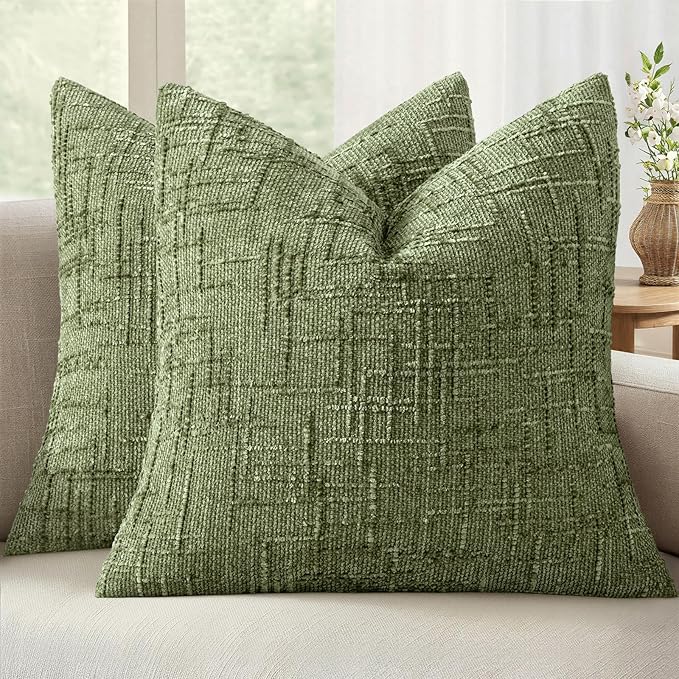 MIULEE Chenille Textured Throw Pillow Covers Sage Green 18x18 Set of 2 | Slubby by MIULEE