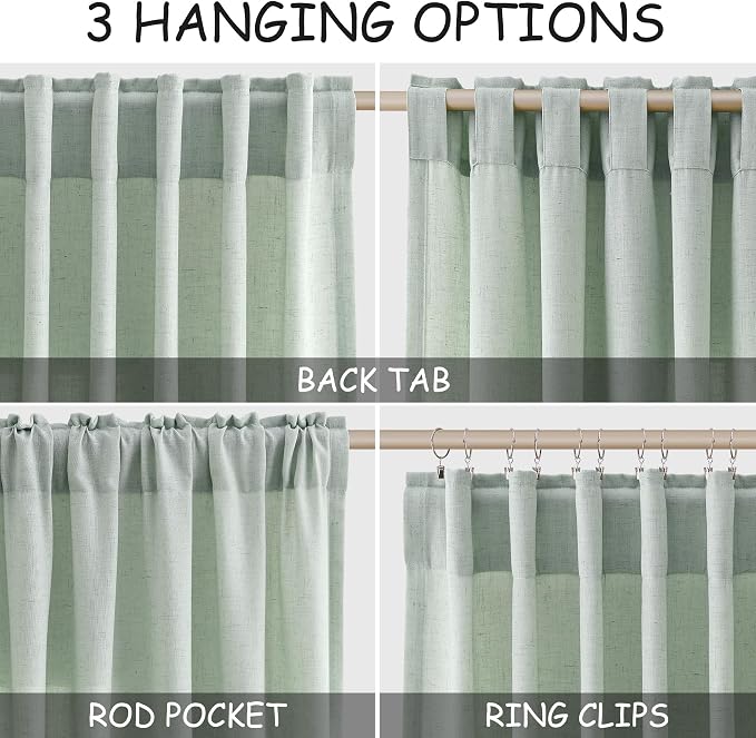 Aqua Green Linen Curtains 63 Inches Long 2 Panel Sets - Image 2