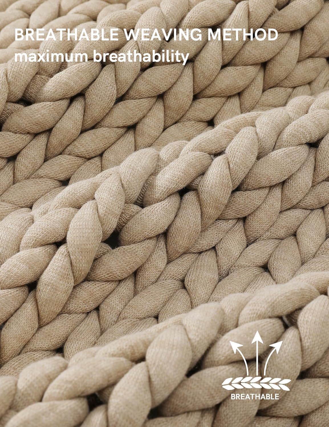 YnM Chunky Throw Blanket, Medium-Weight, Hand Knitted, Skin Friendly, Ventilated and Breathable, Machine Washable, Home Décor Piece for Couch, Sofa and Bed (Beige, 40x50 Inch)