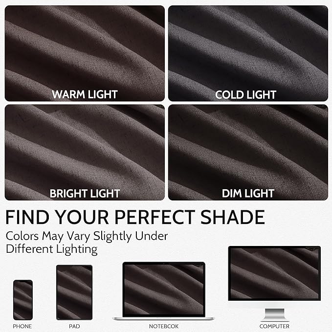 Cocoa Coffee Linen Blend Light Filtering Back Tab Curtains 96 Inches Long - Image 4