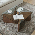 31.5" Glass Coffee Table, MDF Mid-Century Modern Square Coffee Table with Tempered Glass Top, Square Center Tables for Small Space Living Room Office Apartment, Walnut