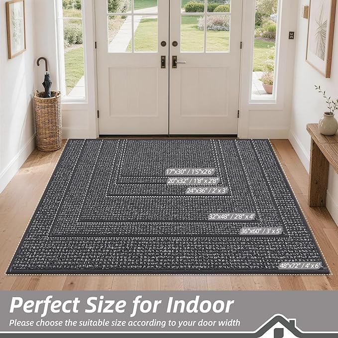 BEQHAUSE Dirt Trapper Door Mat 17" x 30", Non-Slip Doormats, Charcoal | - Image 2