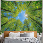 AMM Nature Forest Tree Celling Tapestry Lush Green Treetops Sunlit Tapestry for Bedroom Aesthetic Sky Sunlight Canopy Leaves Landscape Tapestries Wall Hanging for Living Room Dorm Office 60 x 44 Inch