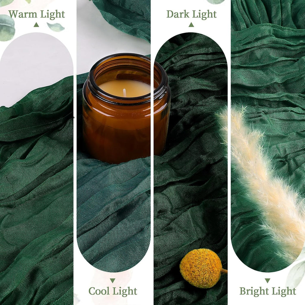 6 Pack Emerald Green Cheesecloth Table Runner 10FT Long Boho Gauze Table Runner Rustic Sheer Runner for Wedding Bridal Baby Shower Birthday Party Table Decor Fall Thanksgiving Christmas Decorations
