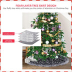 Christmas Wedding Tree Skirt, 4 Layer 45 in Snowflake Tulle Tree Decoration for Party Indoor, Fluffy Tree Cover Mat Ornament for Holiday, Black