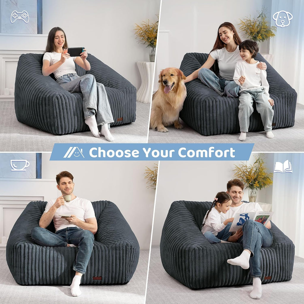 HABUTWAY Bean Bag Chair, Giant Bean Bag Chairs for Adults and Kids, Bean Bag Sofa, Lazy Floor Sofa, Faux Fur Beanbag Chair with Armrests for Living Room Bedroom (Dark Grey)