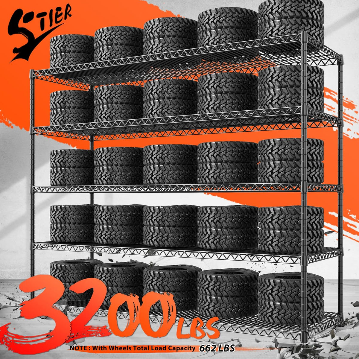 REIBII 73" H Storage Shelves Wire Shelving with Wheels 3200 lbs Heavy Duty Steel Metal Shelving Unit Shelf Rack for Warehouses,Garage, Kitchen, School,Commercial,73" H X 60”W X 18" D