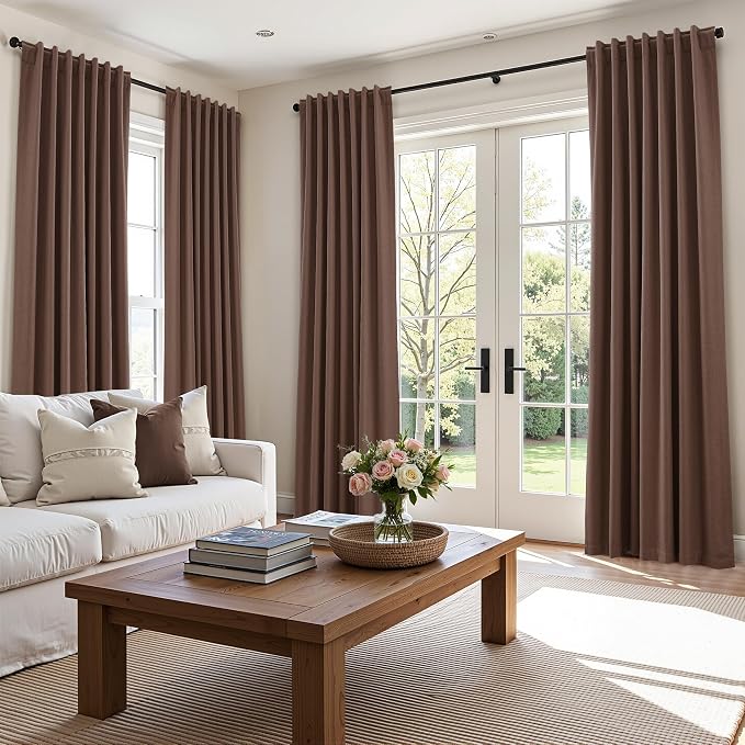 Cappuccino 100% Blackout Linen Curtains 84 Inch Length 2 Panels Set - Image 9