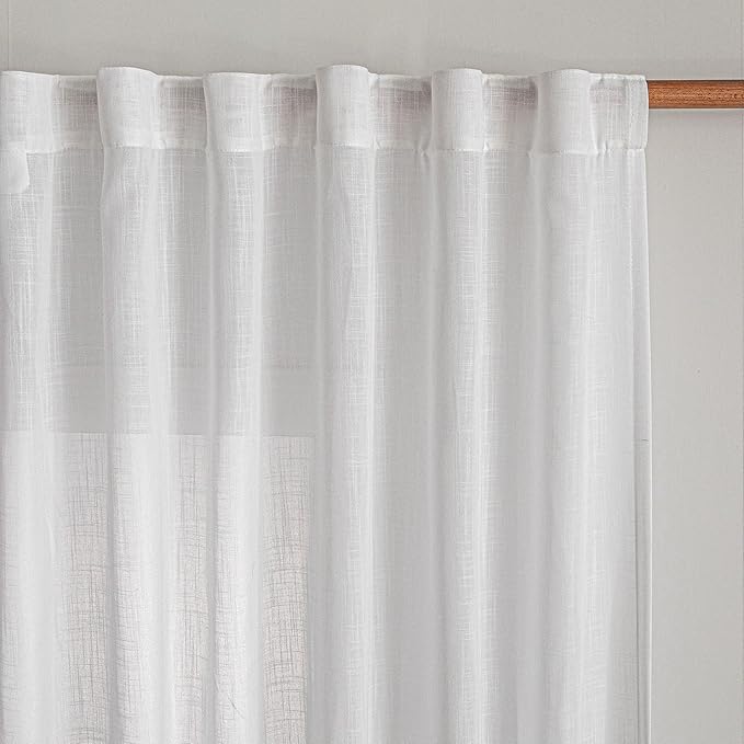 MYSKY HOME Floor to Ceiling Curtains 108 Inches Long White Semi Sheer Sliding - Image 8