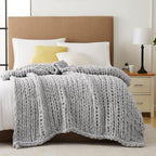 L'AGRATY Chunky Knit Blanket Throw: 80''x90'' Chenille Chunky Knitted Throw Blanket for Bed Couch - Handmade Thick Big Cable Knit Blanket - Large Chunky Crochet Rope Blanket for Home Decor(Grey)