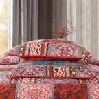 NEWLAKE Cotton Bedspread Quilt Sets-Reversible Patchwork Coverlet Set, Mediterranean Classic Bohemian Pattern,Queen Size