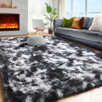 Black White Grey Bedroom Rugs 4x6 Ft, Soft Fuzzy Plush Indoor Floor Area Rug | - Image 3
