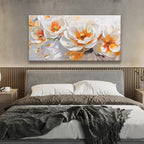 Suconvng Canvas Art Wall Decor Floral Wall Art For Living Room Modern Canvas Painting Prints Pictures Orange White Flower Wall Art Picture For Bedroom Hotel Home Wall Decor 24 X 48 Inch