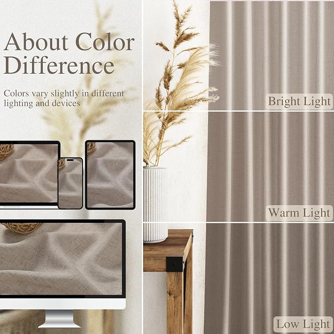 Ecru Linen Curtains for Living Room 126 Inches Long Light Filtering Semi Sheer - Image 9
