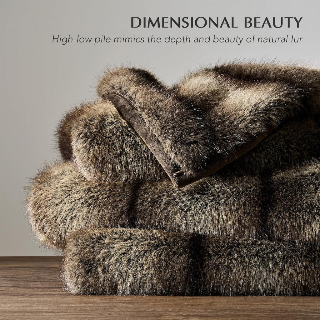 Luxury Faux Fur Throw Blanket, Soft Fluffy Faux Mink Blankets for Bed, Couch, Sofa, Thick Cozy Plush Warm Fur Throws with Reversible Velvet, Ombré Sable Brown, 50"x60"