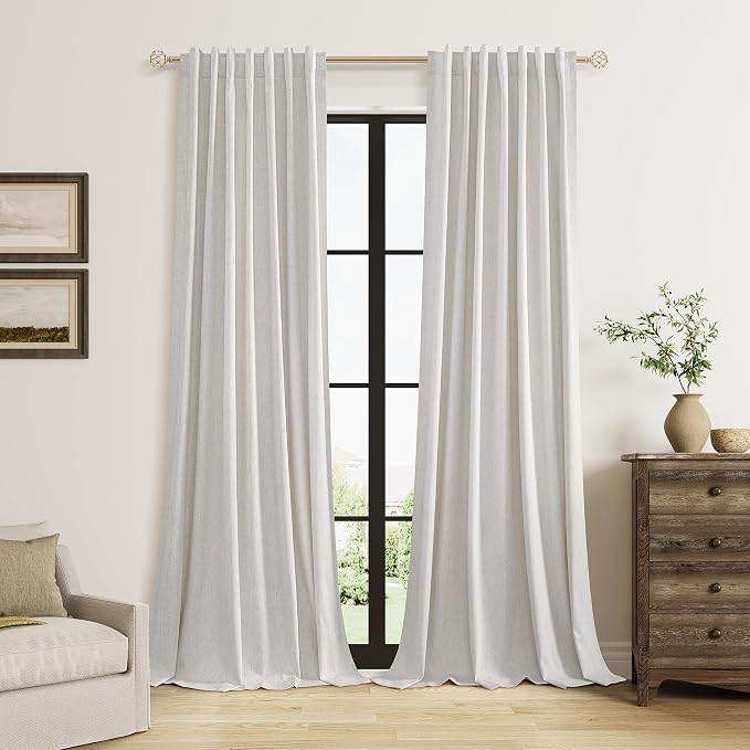 Natural 100% Blackout Curtains 102 Inch Length 2 Panels Set by Guken